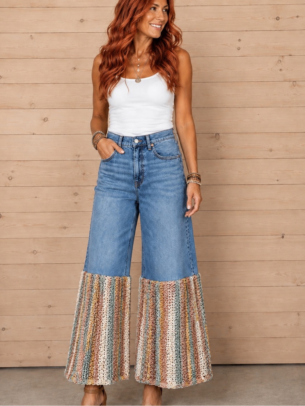 Upcycled Crochet American Eagle ex-boyfriend Wide-Leg Jeans